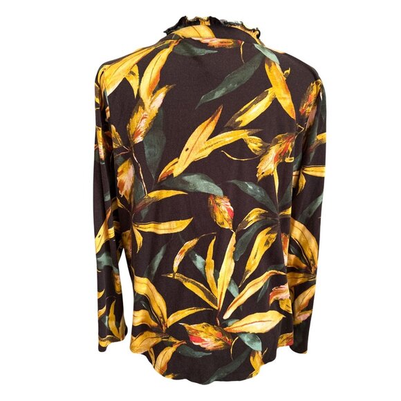 Chicos Womens V Neck Brown & Yellow Floral Long-Sleeve Top Size 2 (Large) - Picture 3 of 8